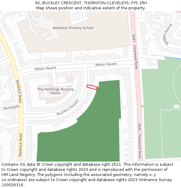 60, BUCKLEY CRESCENT, THORNTON-CLEVELEYS, FY5 1RH: Location map and indicative extent of plot