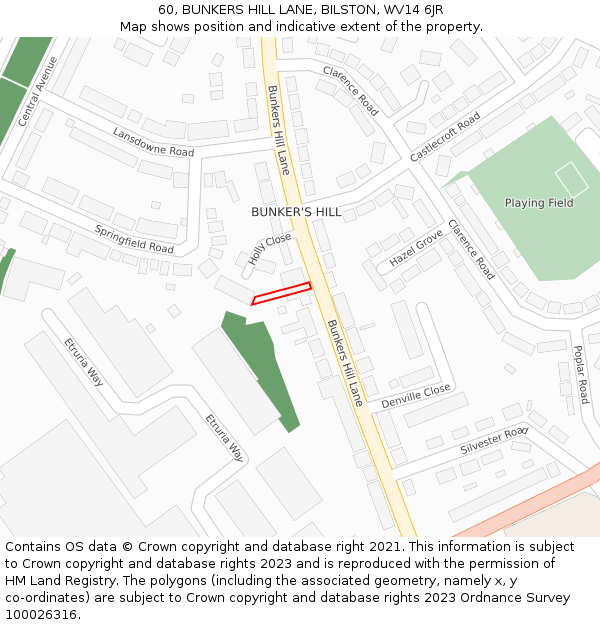 60, BUNKERS HILL LANE, BILSTON, WV14 6JR: Location map and indicative extent of plot