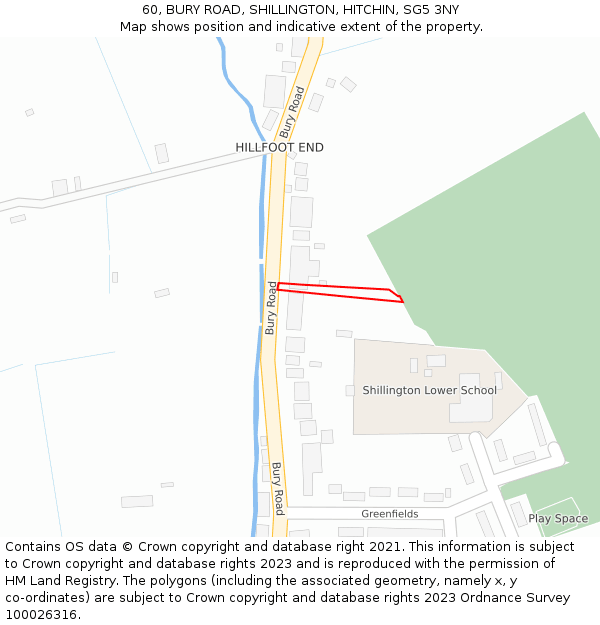 60, BURY ROAD, SHILLINGTON, HITCHIN, SG5 3NY: Location map and indicative extent of plot