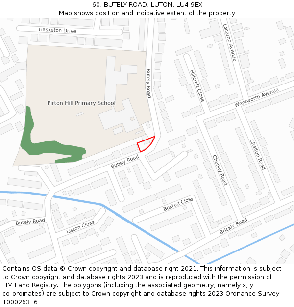 60, BUTELY ROAD, LUTON, LU4 9EX: Location map and indicative extent of plot