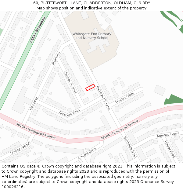 60, BUTTERWORTH LANE, CHADDERTON, OLDHAM, OL9 8DY: Location map and indicative extent of plot