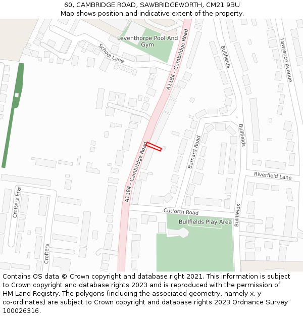 60, CAMBRIDGE ROAD, SAWBRIDGEWORTH, CM21 9BU: Location map and indicative extent of plot