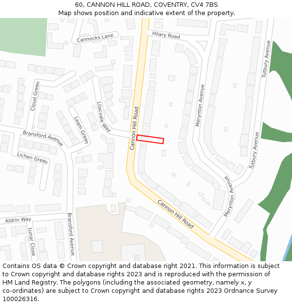 60, CANNON HILL ROAD, COVENTRY, CV4 7BS: Location map and indicative extent of plot