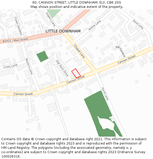 60, CANNON STREET, LITTLE DOWNHAM, ELY, CB6 2SS: Location map and indicative extent of plot