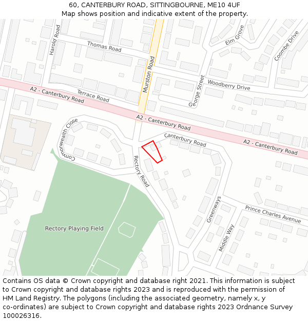 60, CANTERBURY ROAD, SITTINGBOURNE, ME10 4UF: Location map and indicative extent of plot