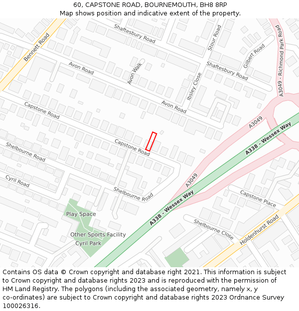 60, CAPSTONE ROAD, BOURNEMOUTH, BH8 8RP: Location map and indicative extent of plot