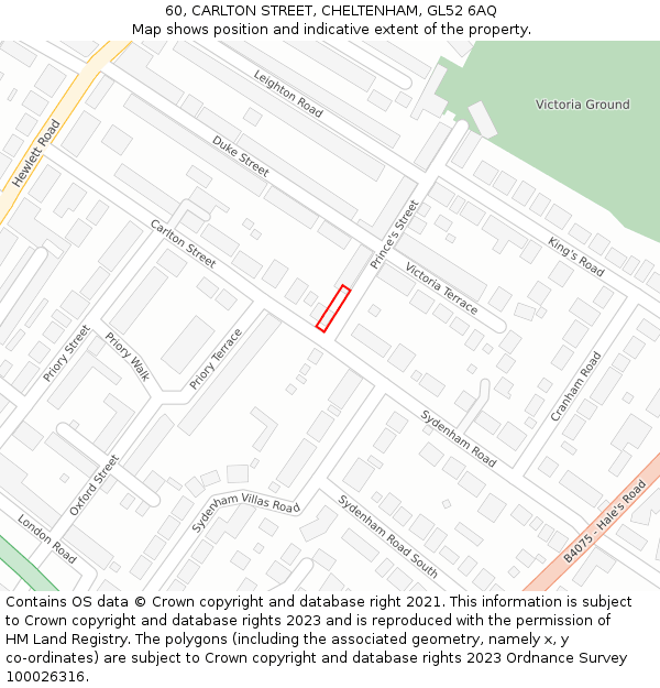 60, CARLTON STREET, CHELTENHAM, GL52 6AQ: Location map and indicative extent of plot