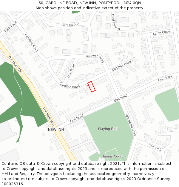 60, CAROLINE ROAD, NEW INN, PONTYPOOL, NP4 0QN: Location map and indicative extent of plot