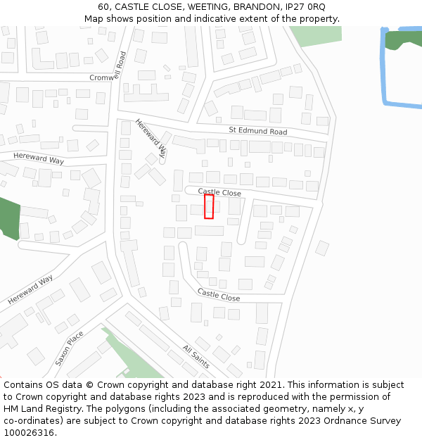 60, CASTLE CLOSE, WEETING, BRANDON, IP27 0RQ: Location map and indicative extent of plot