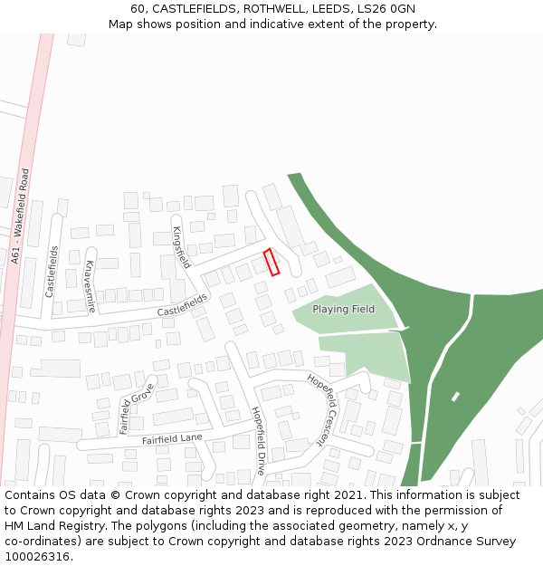 60, CASTLEFIELDS, ROTHWELL, LEEDS, LS26 0GN: Location map and indicative extent of plot