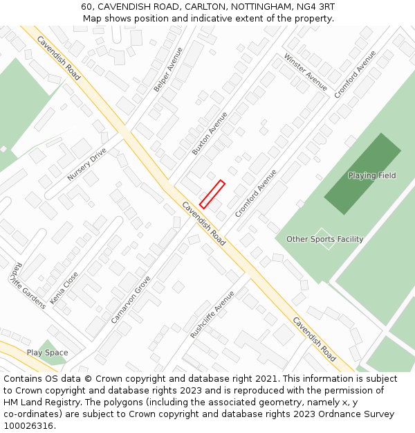 60, CAVENDISH ROAD, CARLTON, NOTTINGHAM, NG4 3RT: Location map and indicative extent of plot