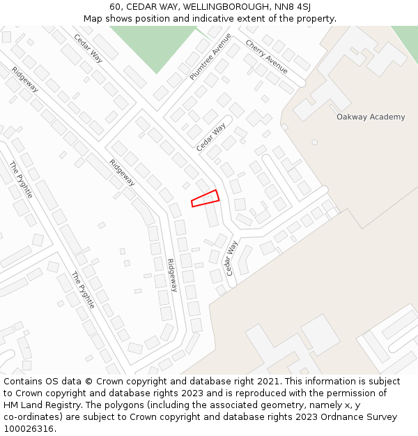 60, CEDAR WAY, WELLINGBOROUGH, NN8 4SJ: Location map and indicative extent of plot
