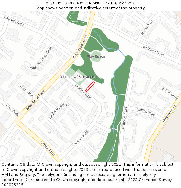 60, CHALFORD ROAD, MANCHESTER, M23 2SG: Location map and indicative extent of plot