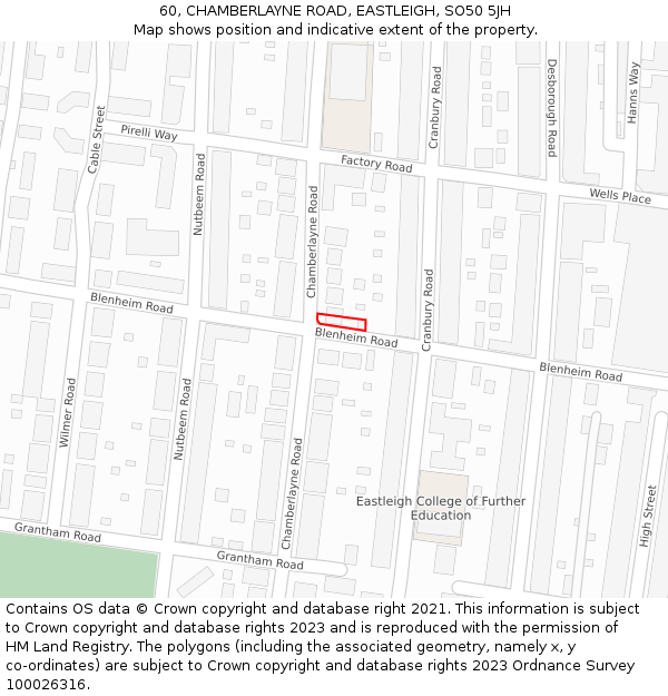 60, CHAMBERLAYNE ROAD, EASTLEIGH, SO50 5JH: Location map and indicative extent of plot