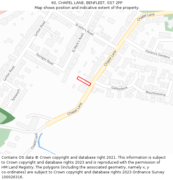 60, CHAPEL LANE, BENFLEET, SS7 2PP: Location map and indicative extent of plot