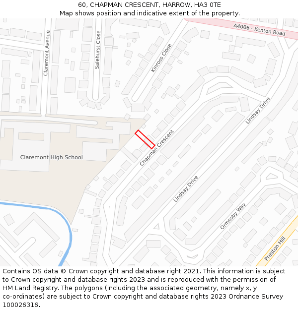 60, CHAPMAN CRESCENT, HARROW, HA3 0TE: Location map and indicative extent of plot