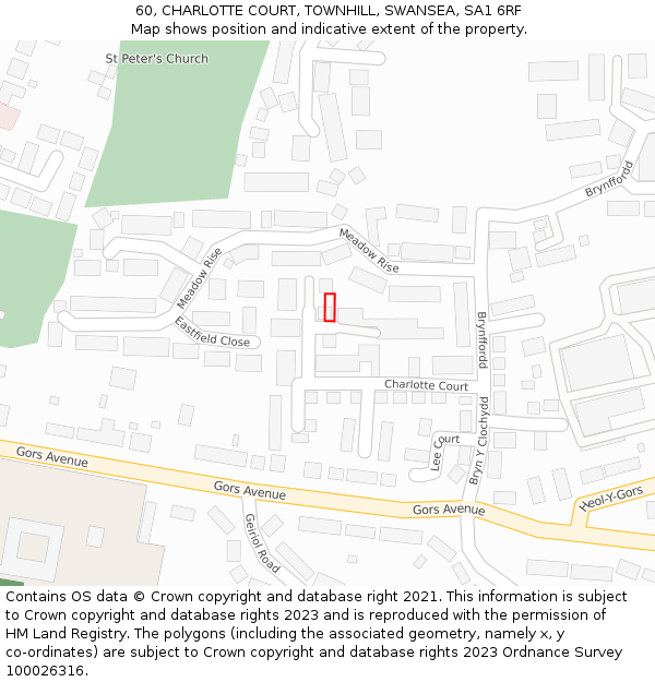 60, CHARLOTTE COURT, TOWNHILL, SWANSEA, SA1 6RF: Location map and indicative extent of plot