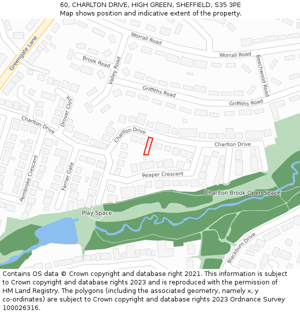 60, CHARLTON DRIVE, HIGH GREEN, SHEFFIELD, S35 3PE: Location map and indicative extent of plot