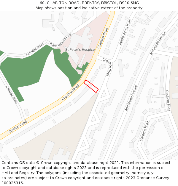 60, CHARLTON ROAD, BRENTRY, BRISTOL, BS10 6NG: Location map and indicative extent of plot