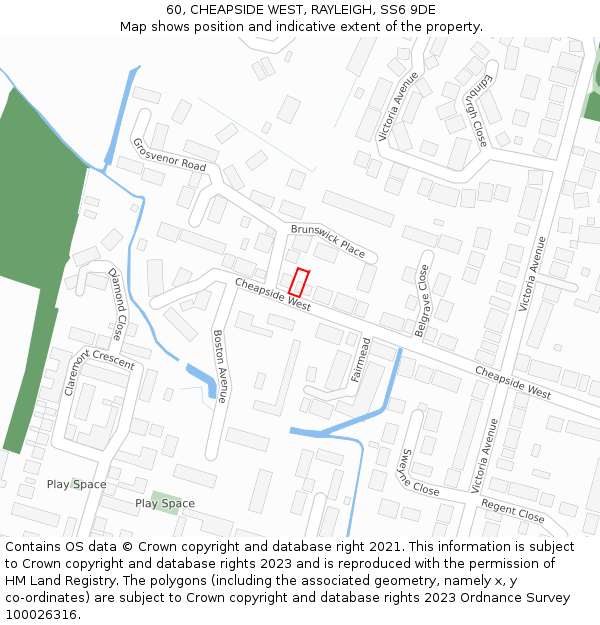 60, CHEAPSIDE WEST, RAYLEIGH, SS6 9DE: Location map and indicative extent of plot