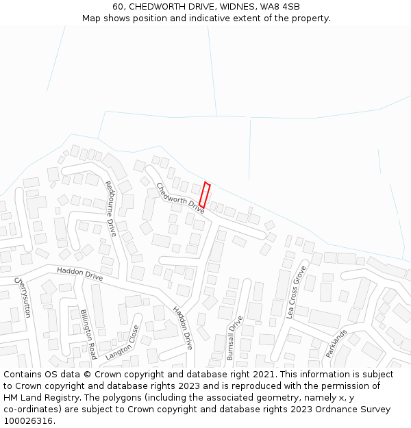 60, CHEDWORTH DRIVE, WIDNES, WA8 4SB: Location map and indicative extent of plot