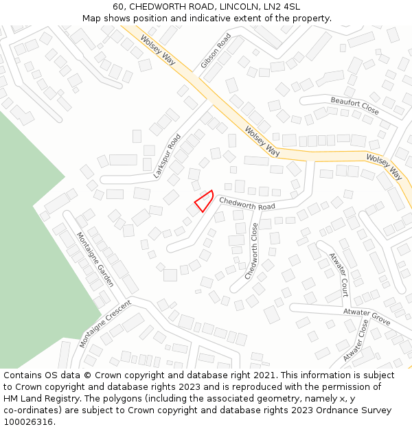 60, CHEDWORTH ROAD, LINCOLN, LN2 4SL: Location map and indicative extent of plot