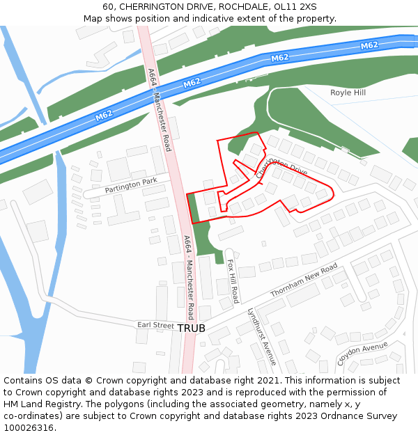 60, CHERRINGTON DRIVE, ROCHDALE, OL11 2XS: Location map and indicative extent of plot