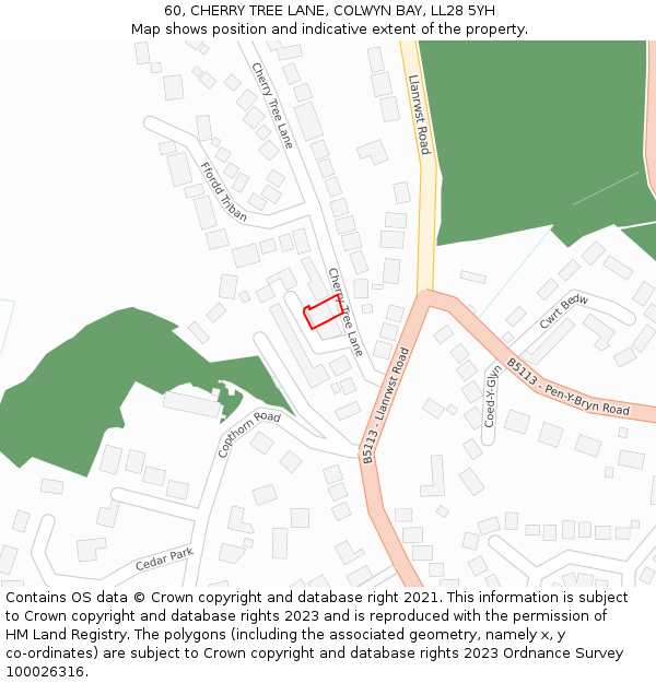 60, CHERRY TREE LANE, COLWYN BAY, LL28 5YH: Location map and indicative extent of plot