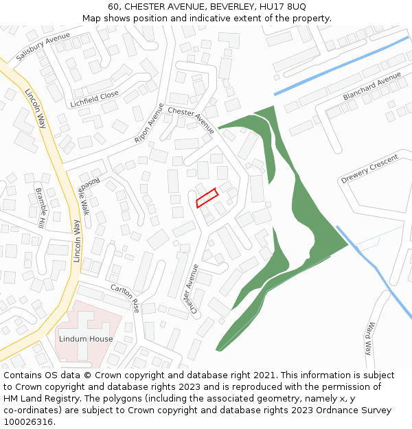 60, CHESTER AVENUE, BEVERLEY, HU17 8UQ: Location map and indicative extent of plot