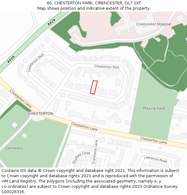 60, CHESTERTON PARK, CIRENCESTER, GL7 1XT: Location map and indicative extent of plot