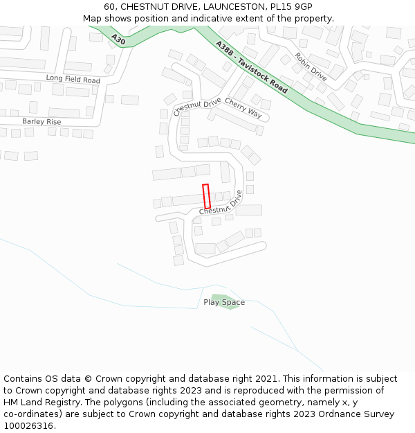 60, CHESTNUT DRIVE, LAUNCESTON, PL15 9GP: Location map and indicative extent of plot