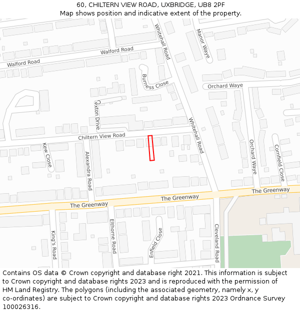 60, CHILTERN VIEW ROAD, UXBRIDGE, UB8 2PF: Location map and indicative extent of plot