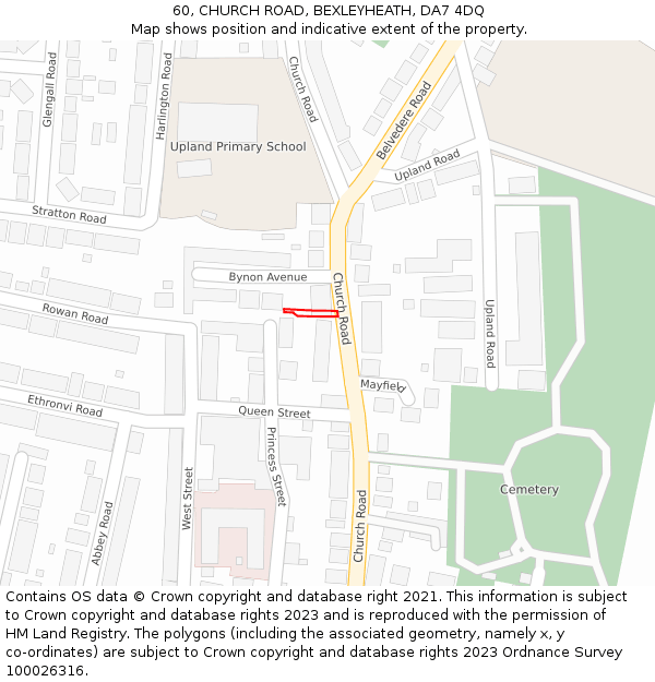 60, CHURCH ROAD, BEXLEYHEATH, DA7 4DQ: Location map and indicative extent of plot