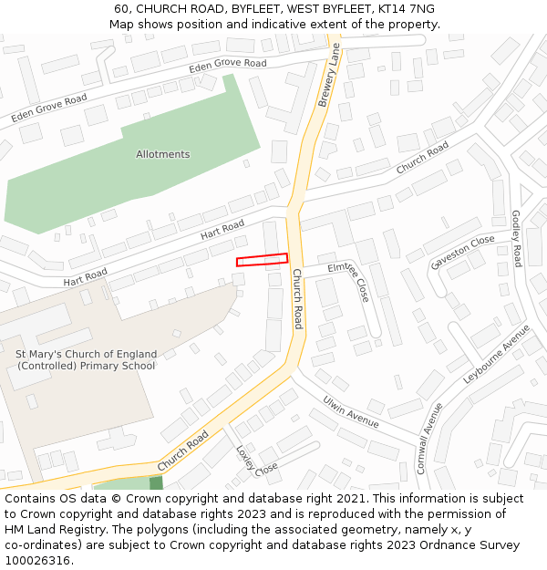 60, CHURCH ROAD, BYFLEET, WEST BYFLEET, KT14 7NG: Location map and indicative extent of plot