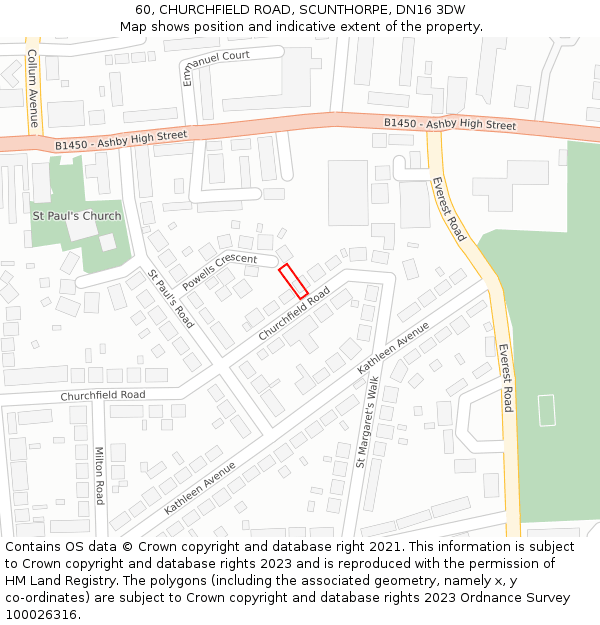 60, CHURCHFIELD ROAD, SCUNTHORPE, DN16 3DW: Location map and indicative extent of plot