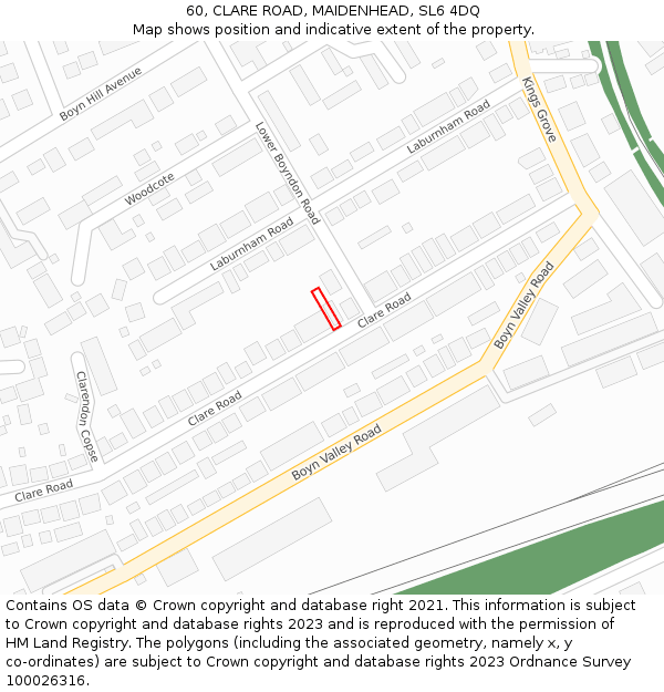 60, CLARE ROAD, MAIDENHEAD, SL6 4DQ: Location map and indicative extent of plot