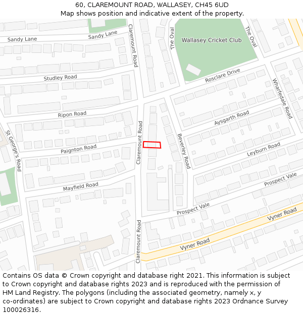 60, CLAREMOUNT ROAD, WALLASEY, CH45 6UD: Location map and indicative extent of plot