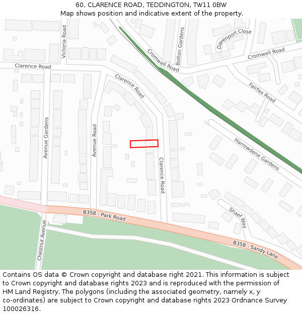 60, CLARENCE ROAD, TEDDINGTON, TW11 0BW: Location map and indicative extent of plot