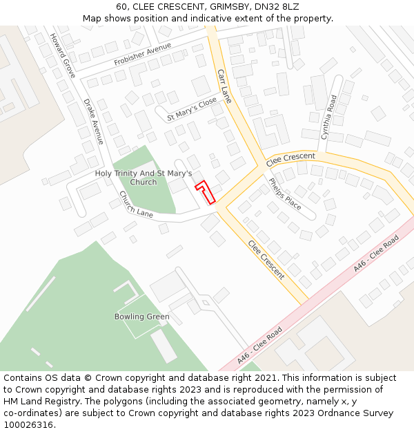 60, CLEE CRESCENT, GRIMSBY, DN32 8LZ: Location map and indicative extent of plot