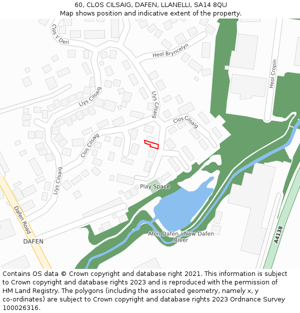 60, CLOS CILSAIG, DAFEN, LLANELLI, SA14 8QU: Location map and indicative extent of plot