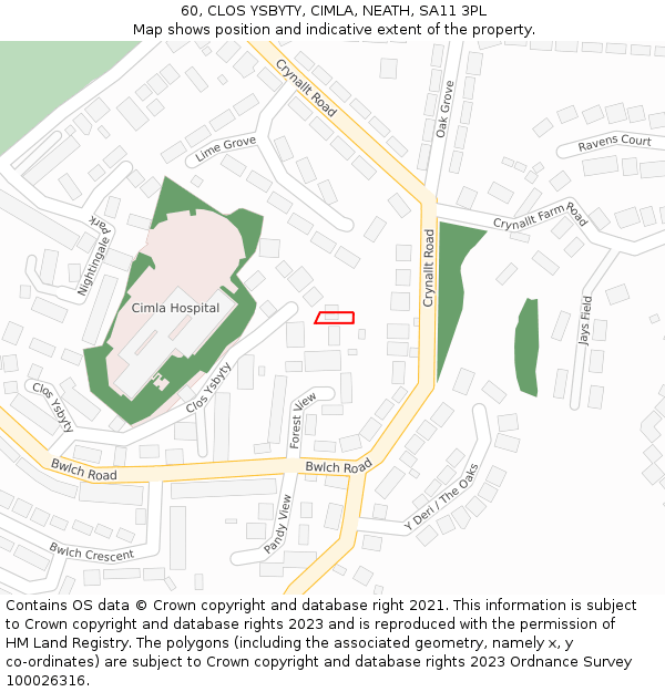 60, CLOS YSBYTY, CIMLA, NEATH, SA11 3PL: Location map and indicative extent of plot