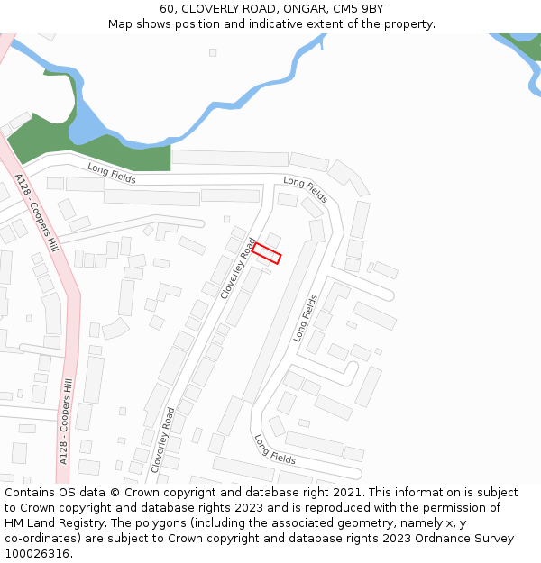 60, CLOVERLY ROAD, ONGAR, CM5 9BY: Location map and indicative extent of plot