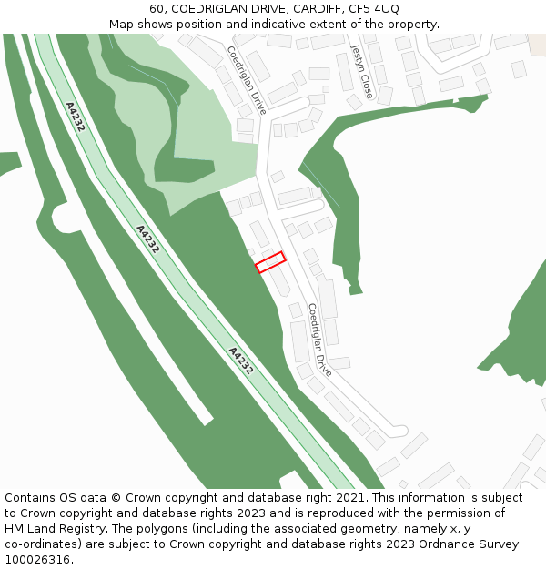 60, COEDRIGLAN DRIVE, CARDIFF, CF5 4UQ: Location map and indicative extent of plot