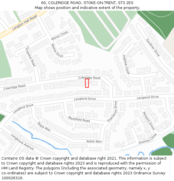 60, COLERIDGE ROAD, STOKE-ON-TRENT, ST3 2ES: Location map and indicative extent of plot