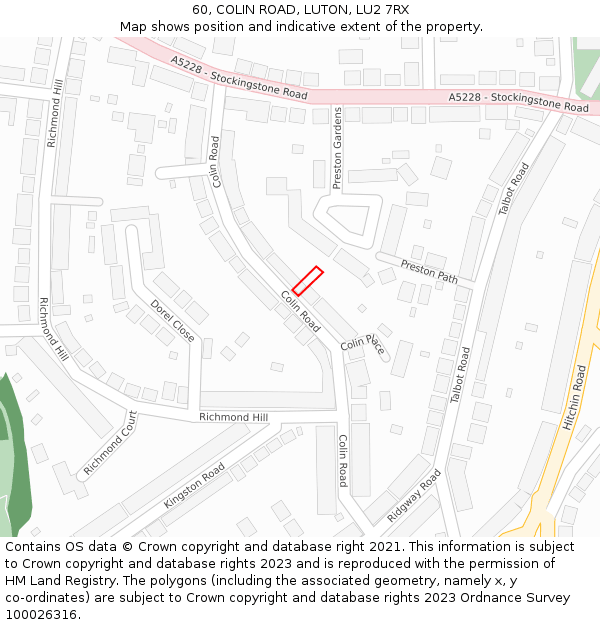 60, COLIN ROAD, LUTON, LU2 7RX: Location map and indicative extent of plot
