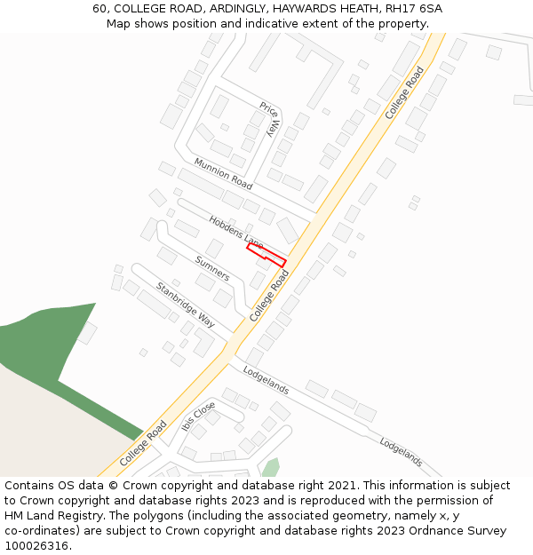 60, COLLEGE ROAD, ARDINGLY, HAYWARDS HEATH, RH17 6SA: Location map and indicative extent of plot