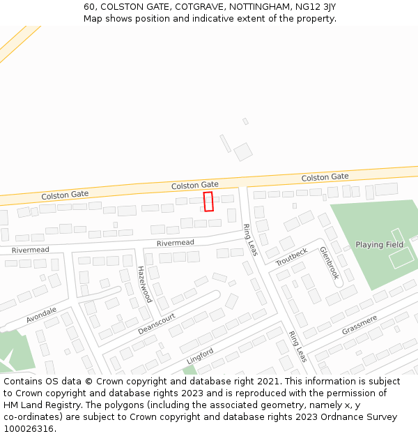 60, COLSTON GATE, COTGRAVE, NOTTINGHAM, NG12 3JY: Location map and indicative extent of plot