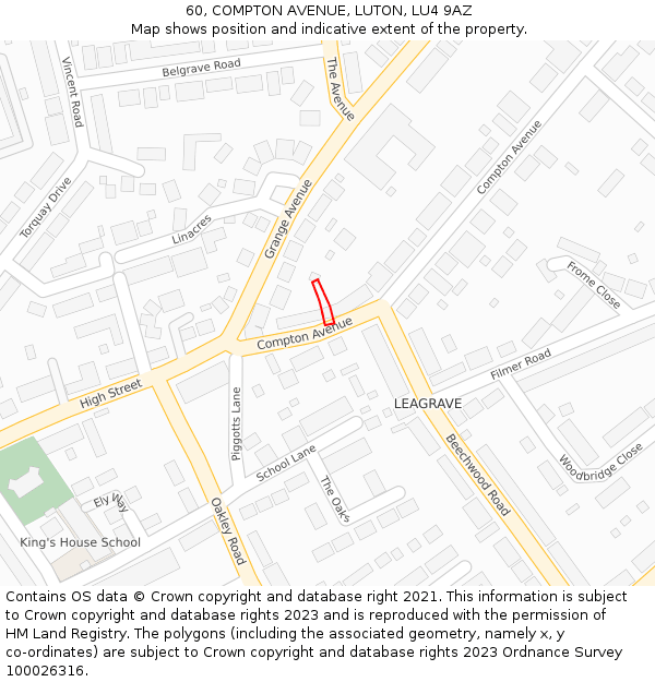 60, COMPTON AVENUE, LUTON, LU4 9AZ: Location map and indicative extent of plot