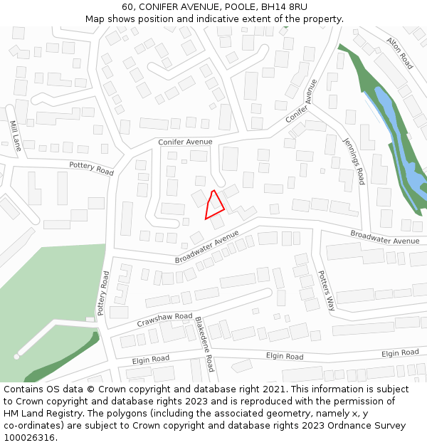 60, CONIFER AVENUE, POOLE, BH14 8RU: Location map and indicative extent of plot