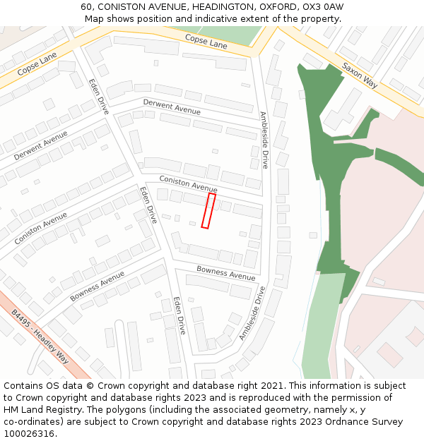 60, CONISTON AVENUE, HEADINGTON, OXFORD, OX3 0AW: Location map and indicative extent of plot